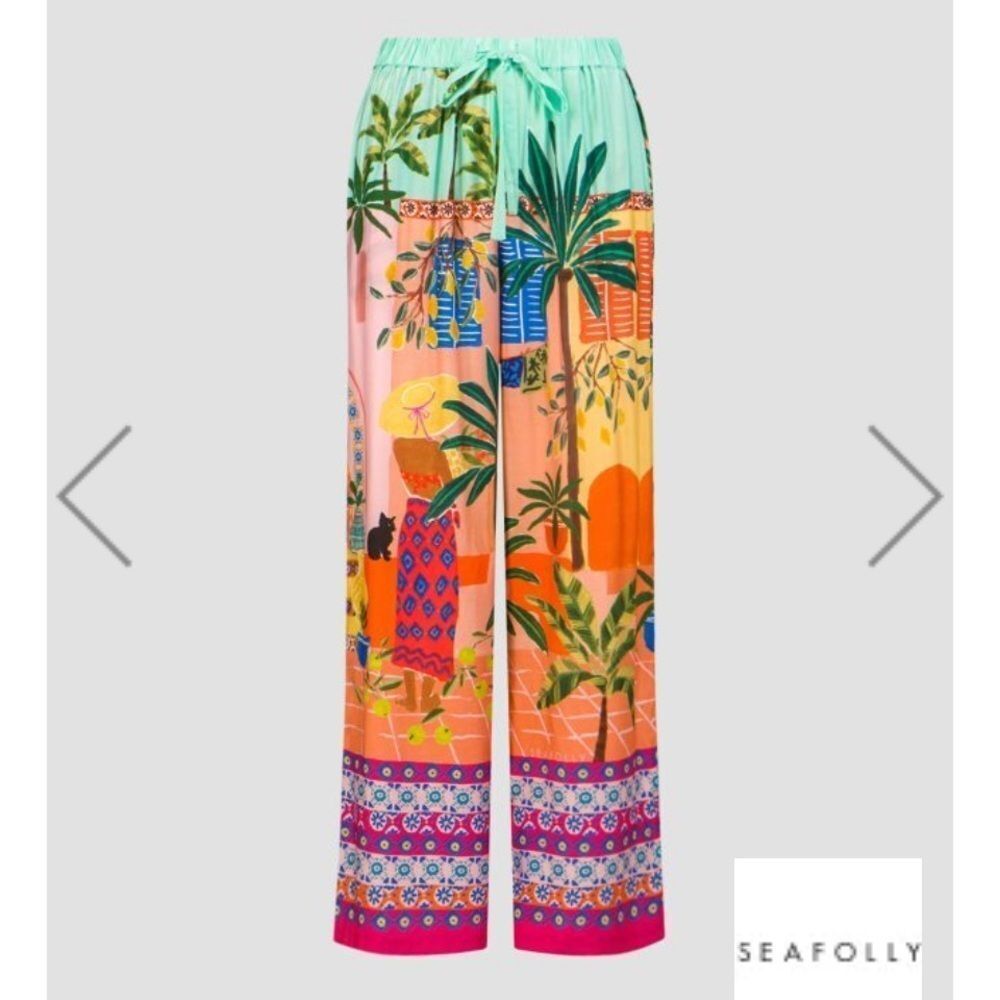 Seafolly On Vacation Silk Pant size Medium Cat Lovers - Picture 8 of 13